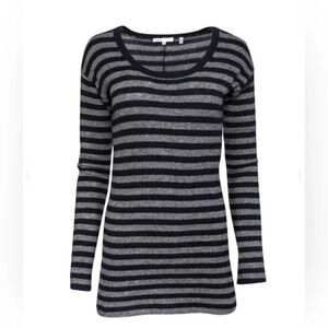 Vince Long Sleeve Striped Grey Navy Cashmere Round Neck Sweater Jumper Size S